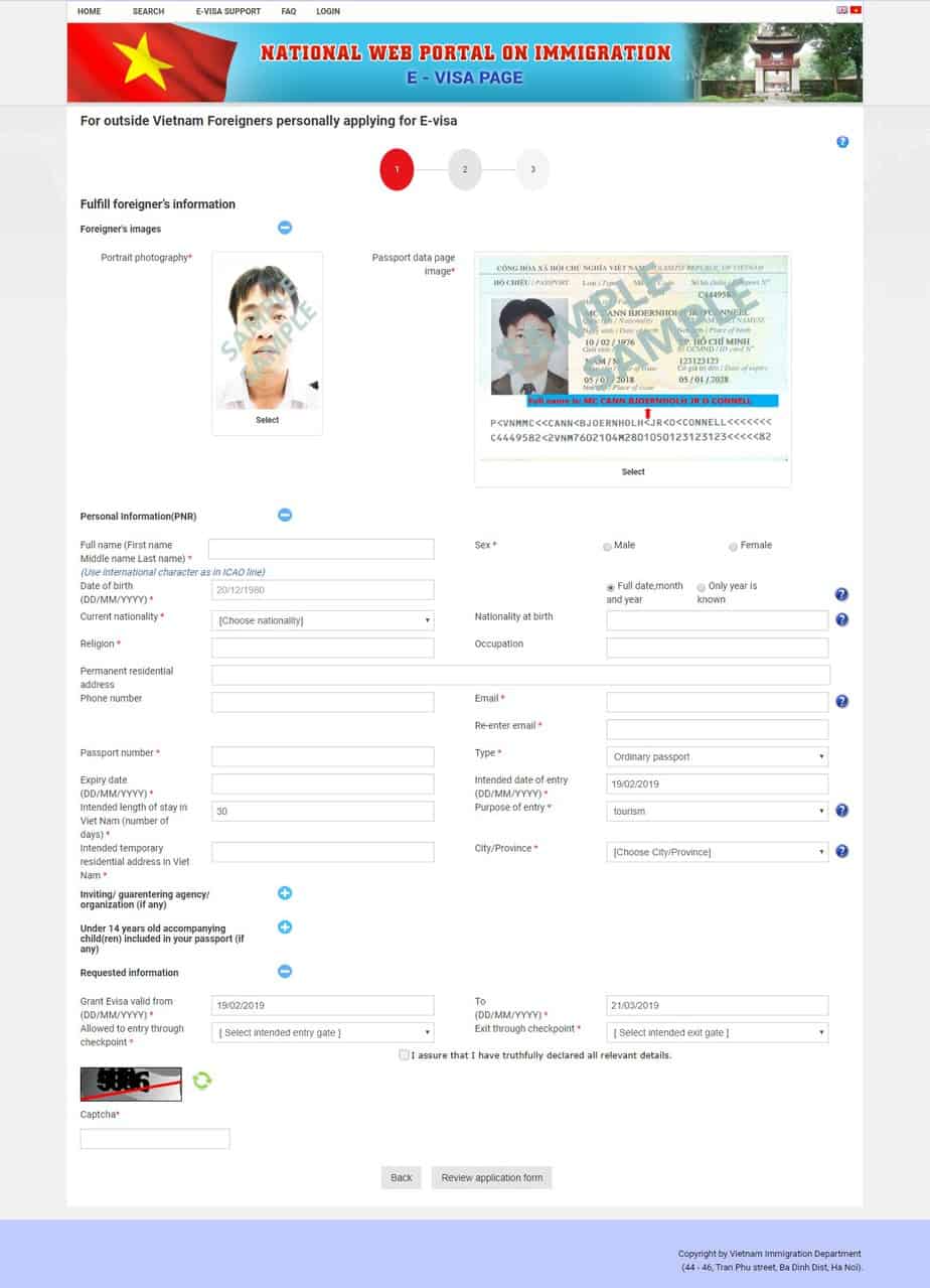 Vietnam E-Visa Application Form