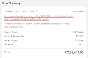 Intermediary Bank Charges Exact Cost Fee