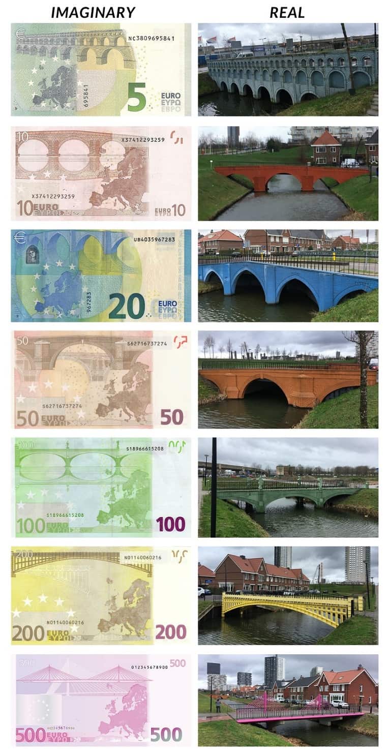 Imaginary Bridges On Euro Banknotes Built For Real In This Country Comparison side by side