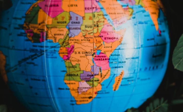 Globe showing africa with focus on Tanzania