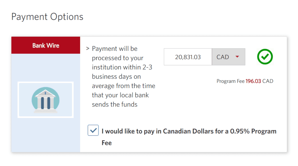 Sample of a student payment for a CIBC GIC Account made in January 2024 ,831.03 CAD