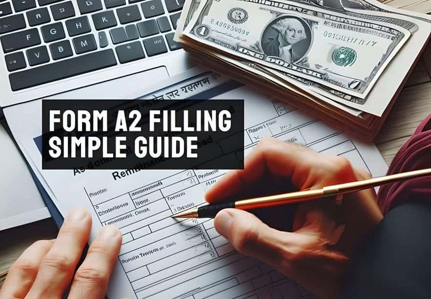 An image depicting a person filling a form for what looks like a money transfer abroad transaction.