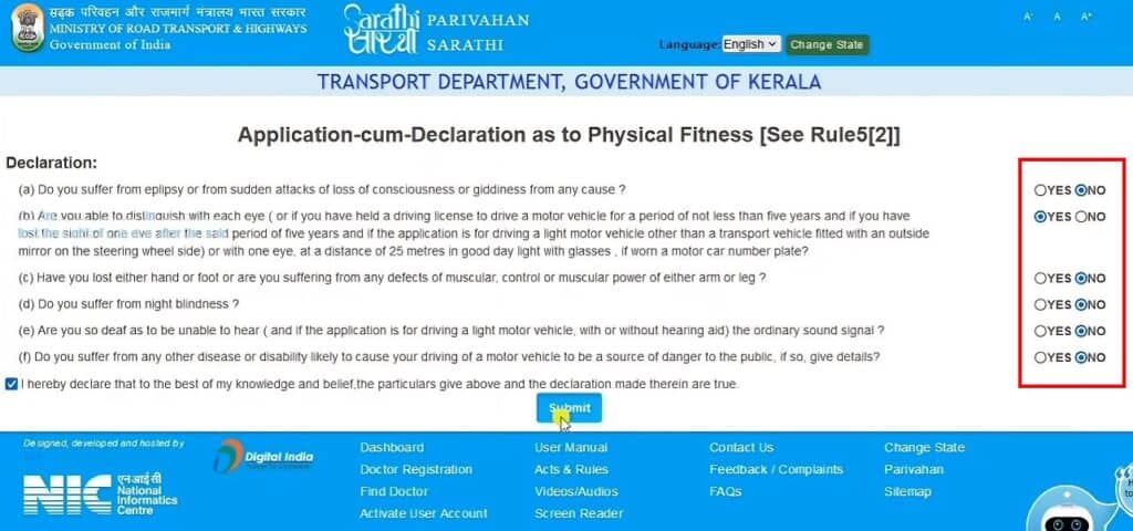 Step 10 Physical Fitness Self Declaration Form Filling