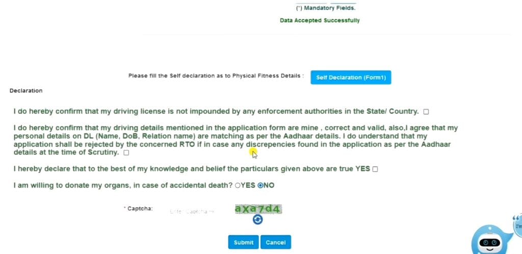 Step 9 Visa Data Accepted Successfully