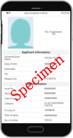 Sample Japan e-visa issuance notice