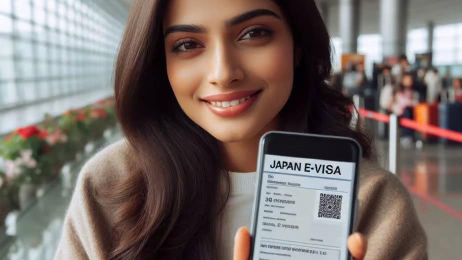 A girl showing Japanese E-Visa on her mobile at the airport