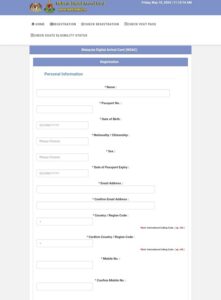 Malaysia MDAC registration portal for uploading personal information