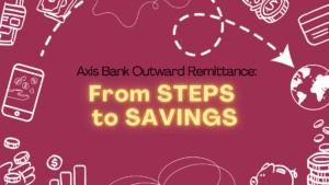 images related to international money transfer in the background with the caption " Axis Bank Outward Remittance: From STEPS to SAVINGS"